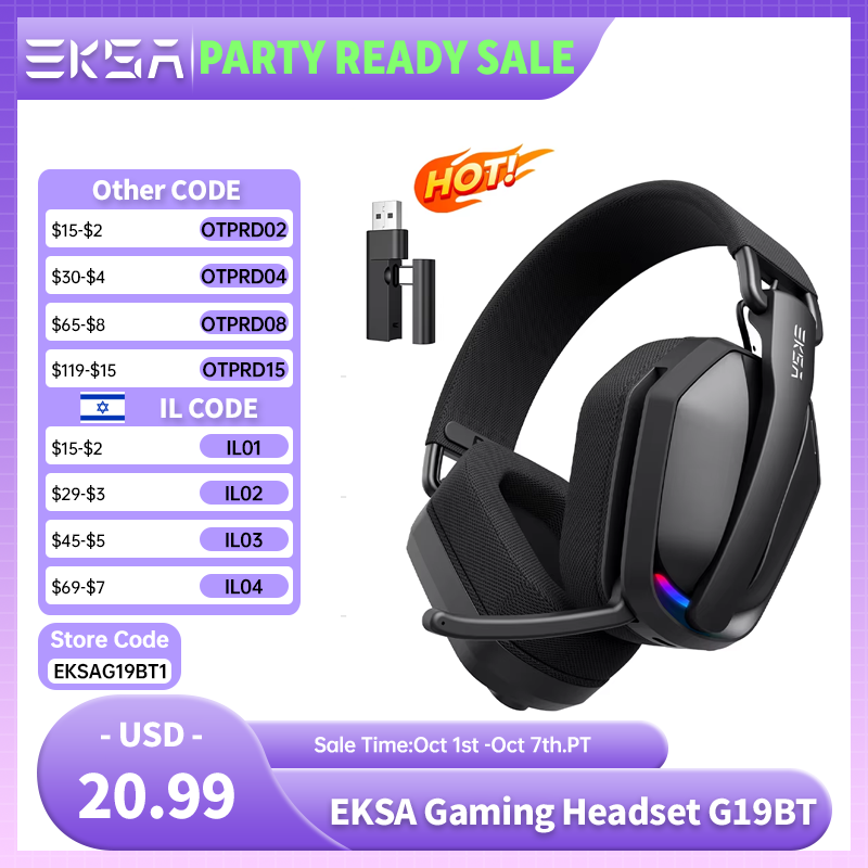 Type C Wired Earphones With Mic - EKSA G19BT 2.4GHz Wireless Gaming Headphones